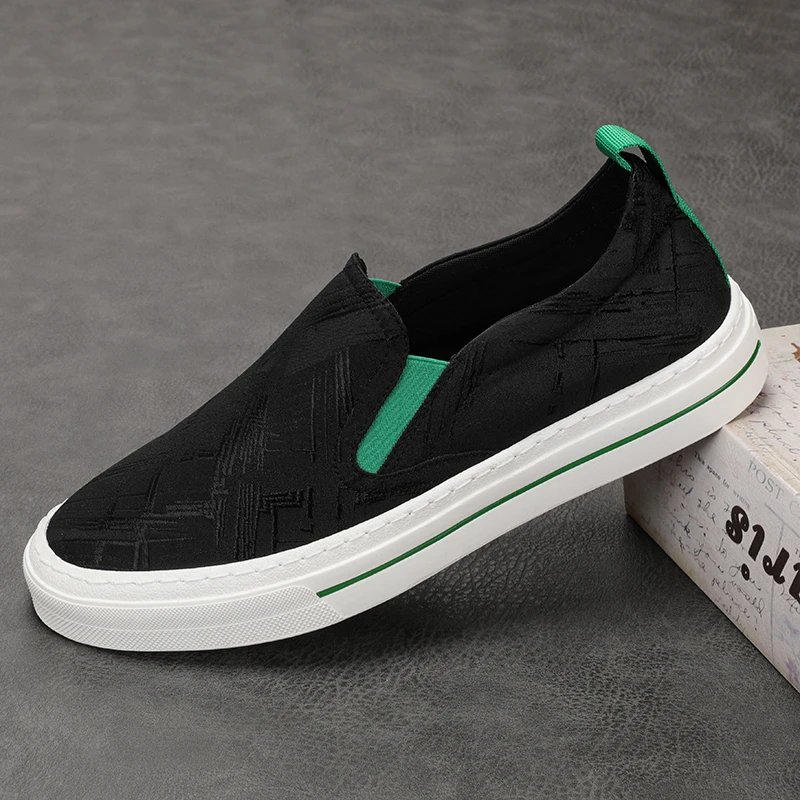透气休闲鞋设计师款帆布鞋四季潮鞋高档男士运动休闲松紧套脚男鞋