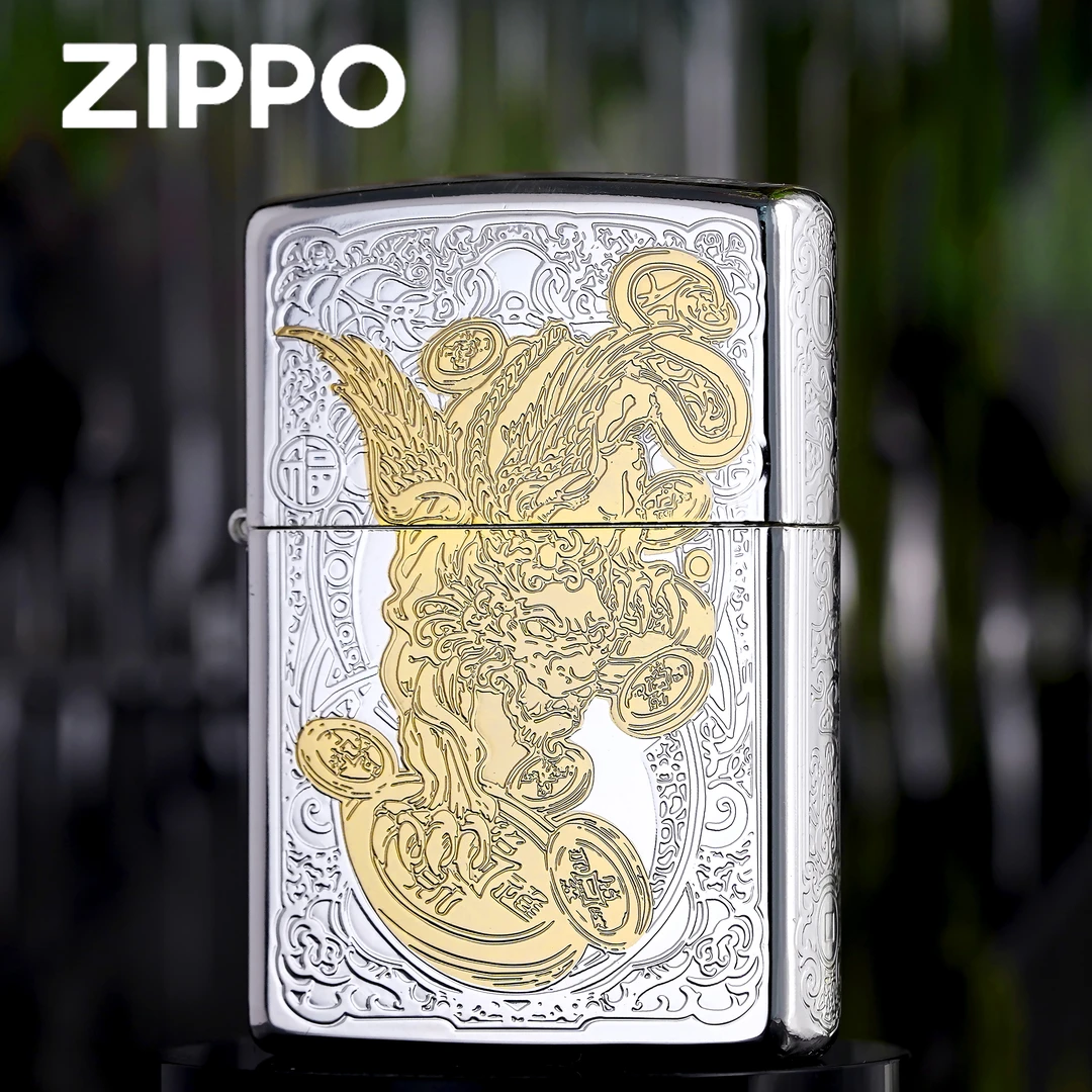 ZIPPO正品打火机/镀银鎏金貔貅双色常规雕刻DY9912DK