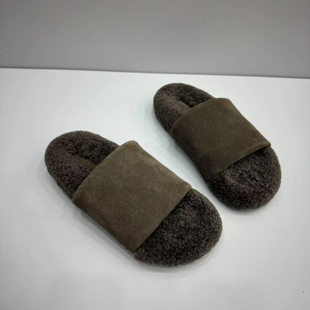 2025秋季新款真皮羊羔毛拖鞋女外穿厚底毛毛女拖仙女一字拖毛毛鞋