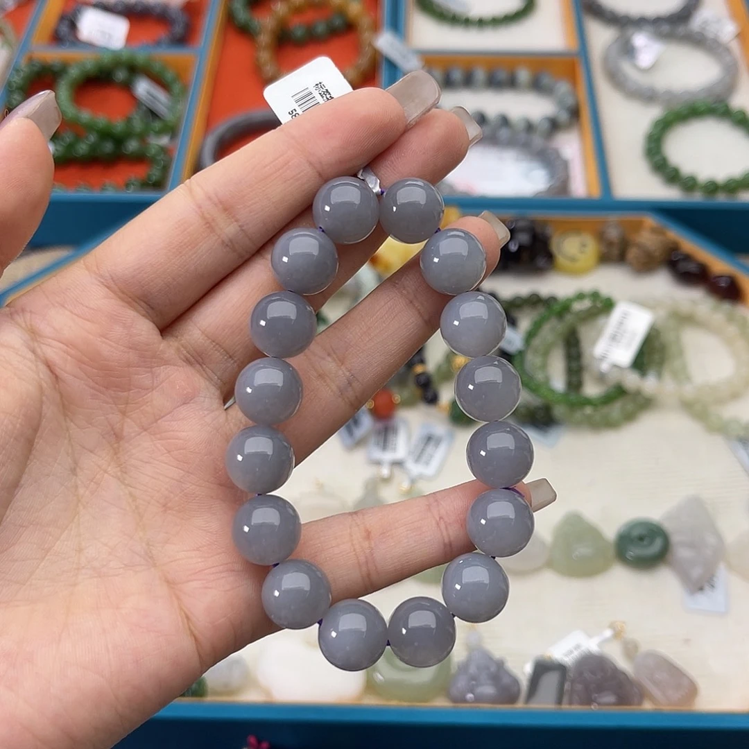 和田玉未镶嵌手链w40幕山紫12mm