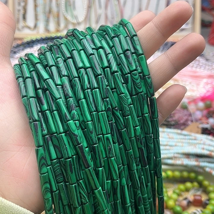 玛瑙/玉髓珠宝半成品未镶嵌一条4/13mm左右孔雀石管珠