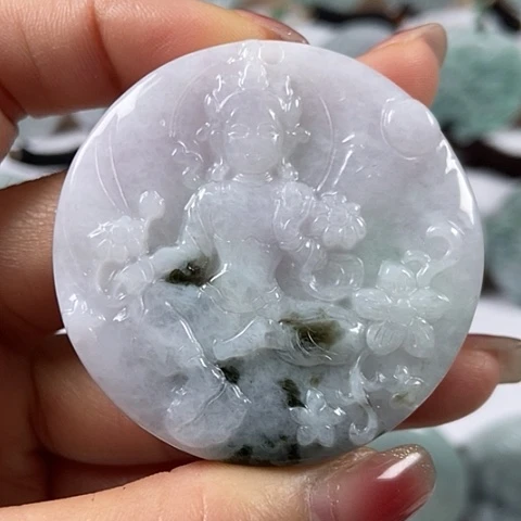 翡翠颈饰未镶嵌山水观音两面工福利