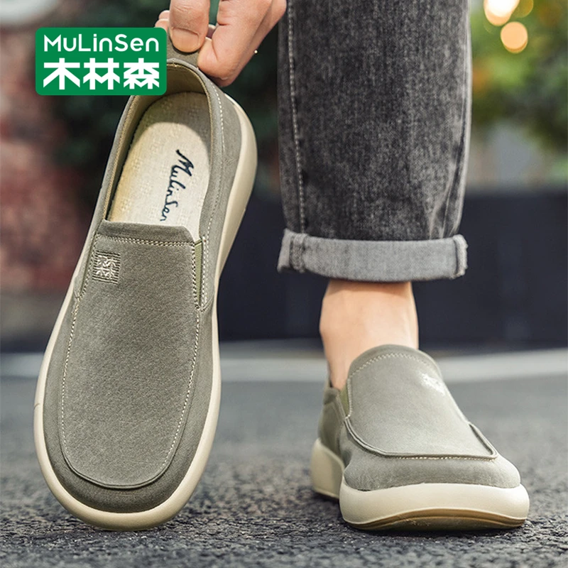 木林森男鞋秋季老北京布鞋男款软底一脚蹬爸爸休闲板鞋透气帆布鞋