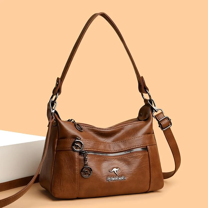 袋鼠正品软皮中年婆婆妈妈包2025秋季新款单肩包大容量女士斜挎包