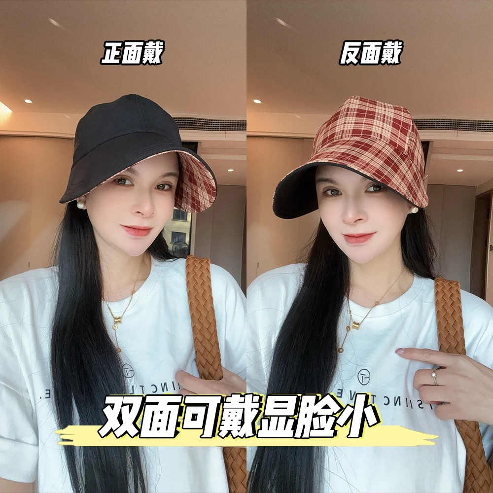 春秋款双面戴格纹鸭舌帽遮阳防晒户外旅游复古文艺休闲百搭先脸小