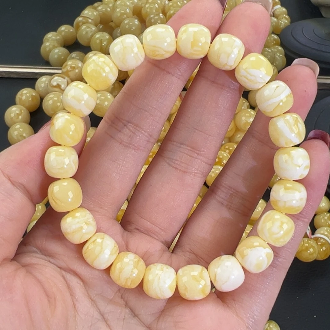 琥珀未镶嵌手链瓷白精工
