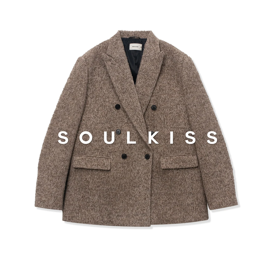 SOULKISS首发新品/限时7折 经典B败立体圈圈羊驼毛双排扣西装