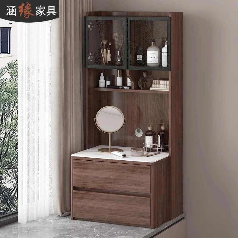 中古风飘窗梳妆台收纳柜一体书柜卧室小户型化妆台窗台化妆桌7H21