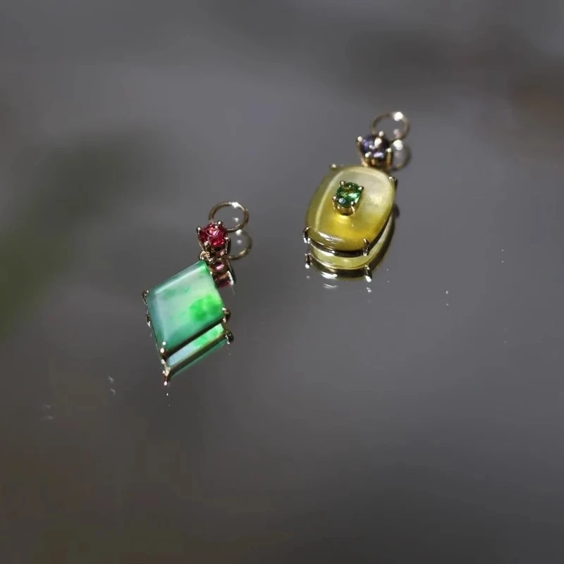 耳饰复古不规则绿色耳钉女清新小众高级气质百搭耳环镶精致