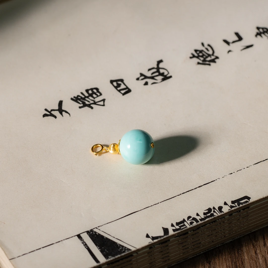 【世间臻宝】18K绿松石圆珠滴流吊坠/12m/Q1421/多样性发一件/2