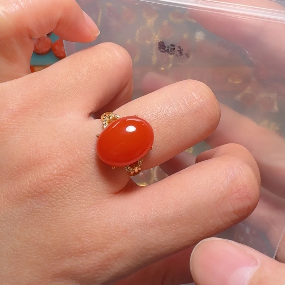 银S925镶嵌戒指南红玛瑙