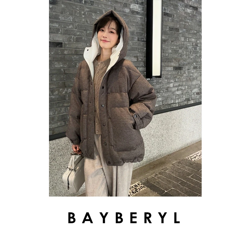 BAYBERYL老贝闪光羽绒*BC连帽宽松质感高密羽绒服YRF5G0124-10/15