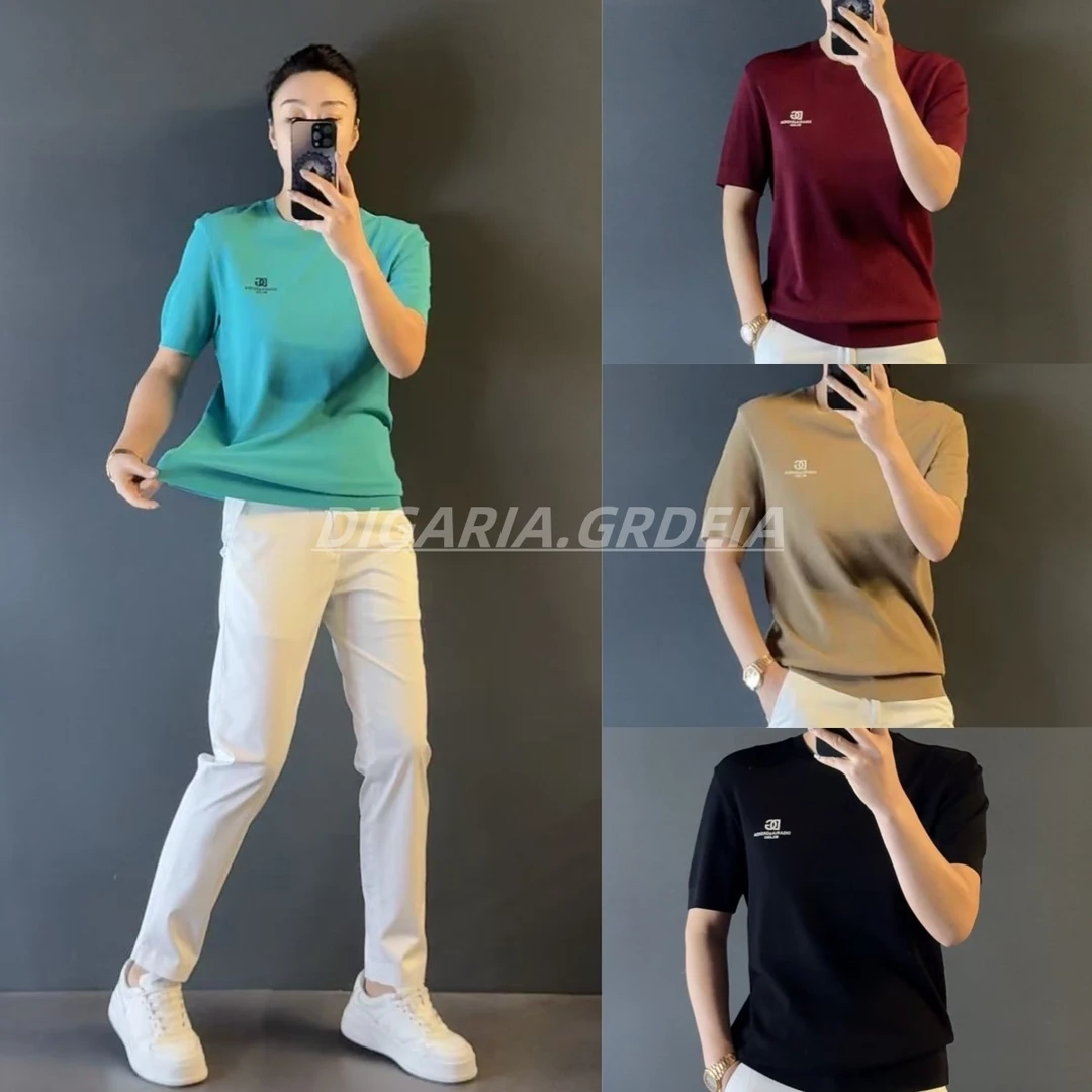 DIGARIA男士云锦纱编织短袖G131夏季男士纹理感针织高弹休闲短袖