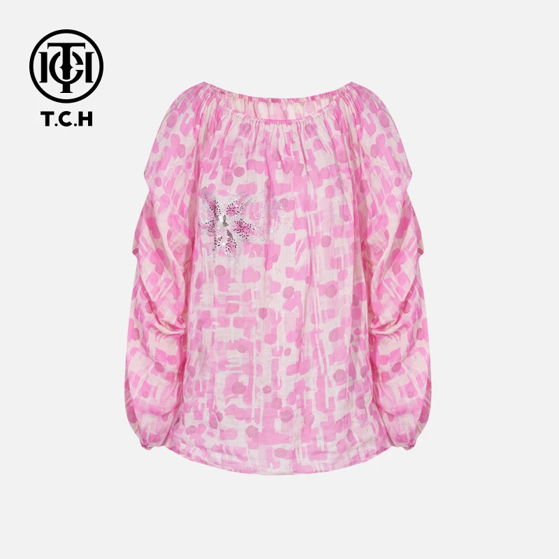 TCH私服秋款烫钻时尚休闲百搭气质舒适衬衫女T75C13E1005轻奢tch