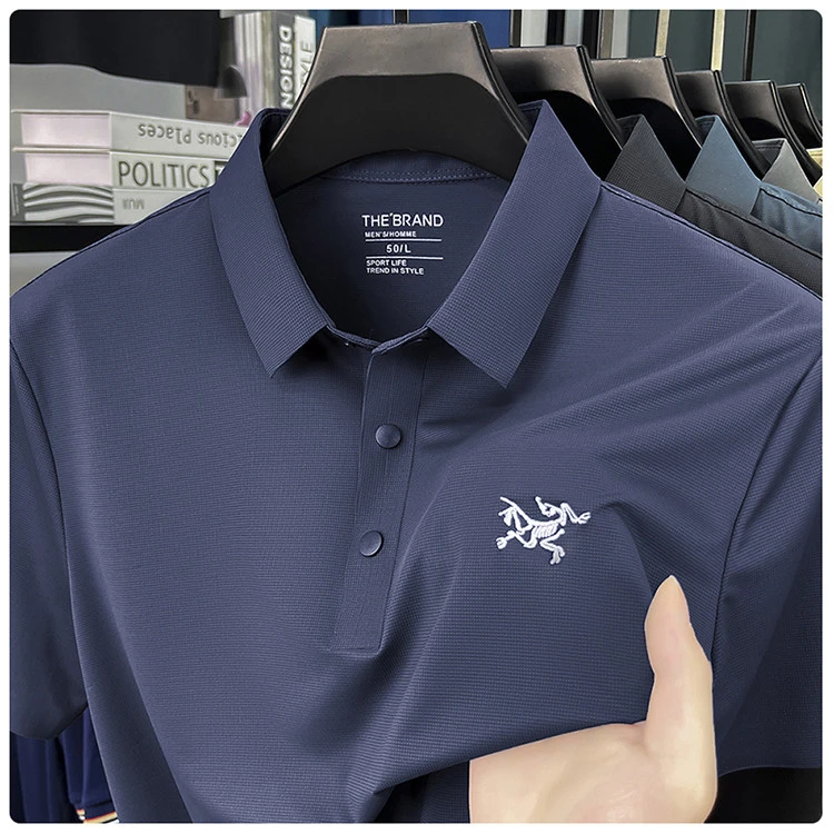 新款休闲夏季纯色潮流翻领T恤男士polo衫透气宽松半袖速干男装HG