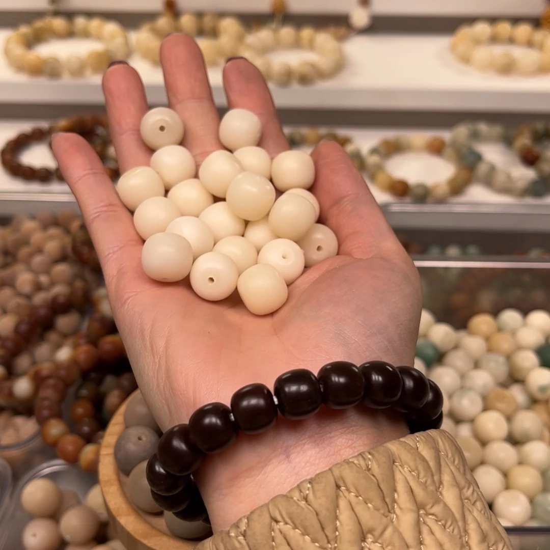 白玉菩提手串奶白干磨桶珠36颗