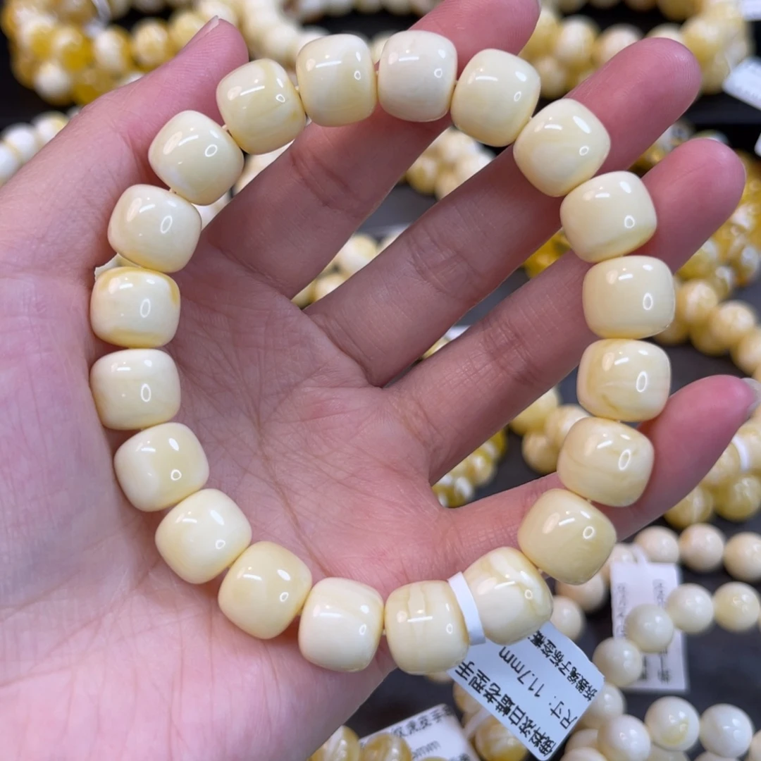 手串蜜蜡未镶嵌11.7mm奶瓷白满蜡