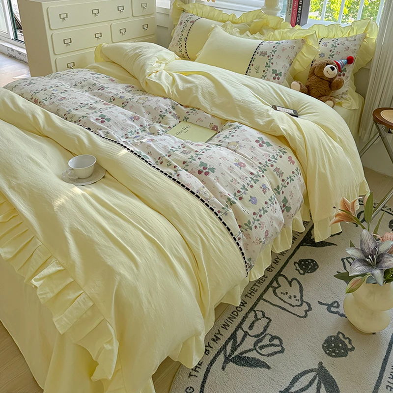 韩版双层纱云感皱皱纱花边四件套794芸芸花香