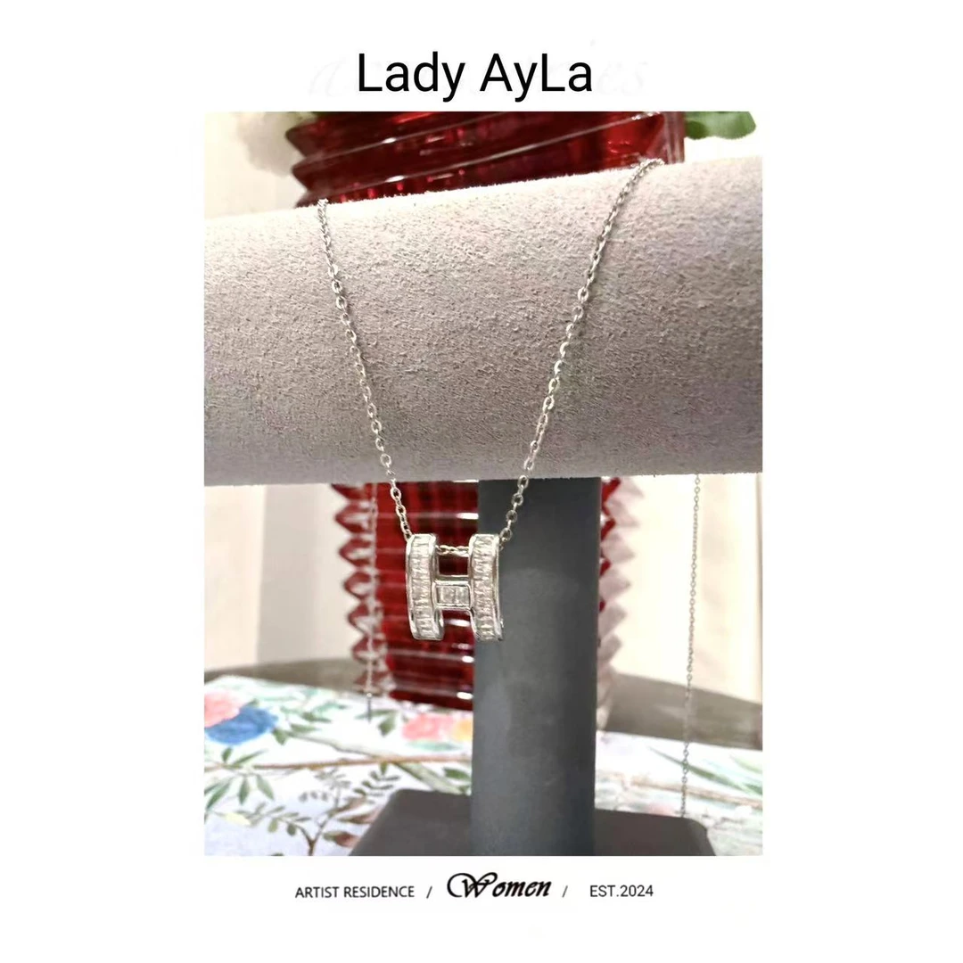 坠链均925银合成锆石 字母闪锆时尚小众经典H项链AL825