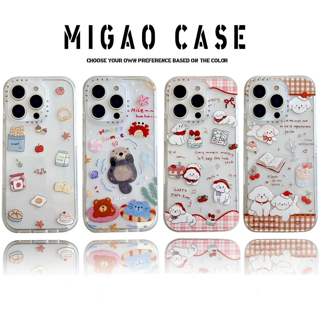 冰晶透明可爱卡通猫咪适用苹果16promax全包iphone15手机壳14新款