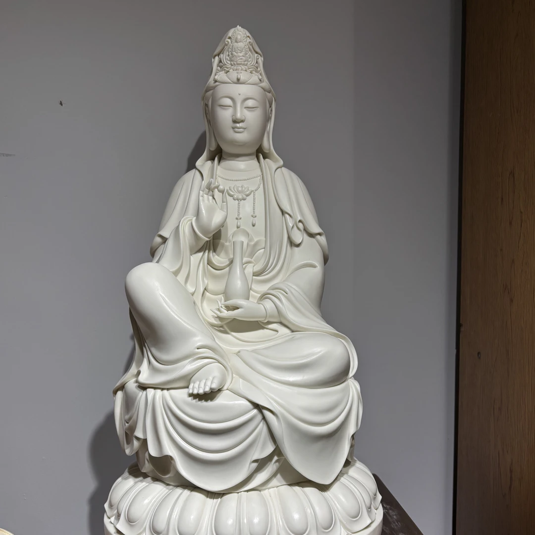 坐莲观音白瓷佛像家居供奉观世音菩萨陶瓷工艺品摆件