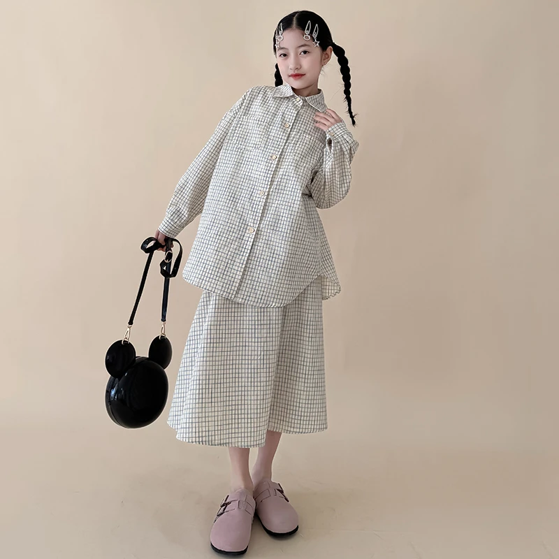 【清风婉兮】女童套装2025新款春季儿童格子衬衫中大童半身裙两件套