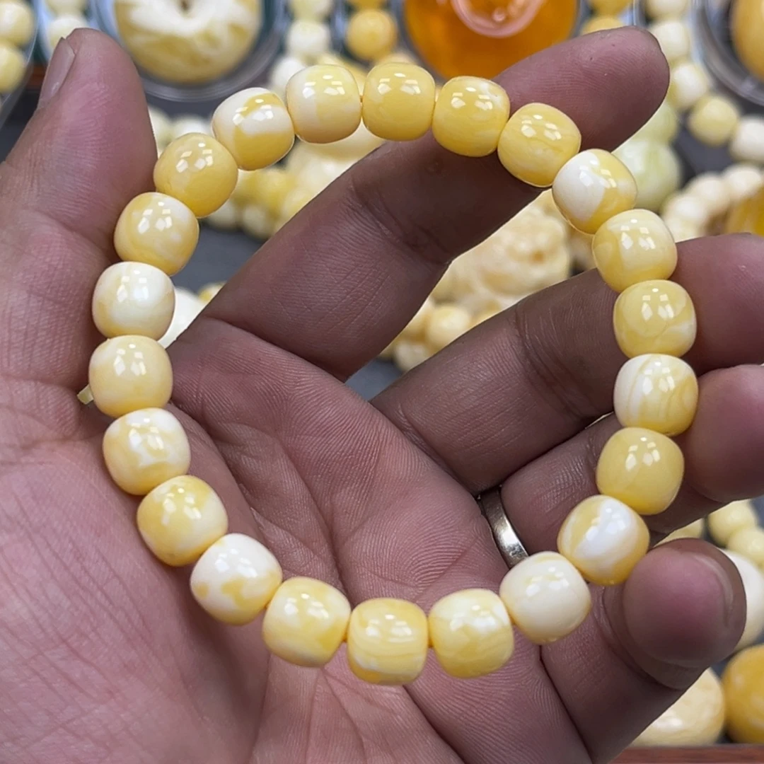 琥珀未镶嵌手串同料焦皮粉橘白老邢手串9.8mm