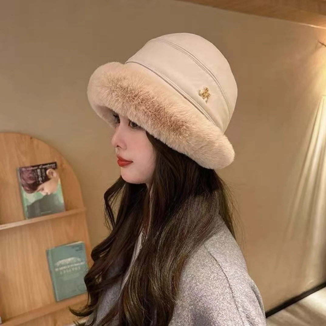 毛绒渔夫帽子女冬季加厚保暖护耳防寒加绒韩版百搭秋冬盆帽小头围