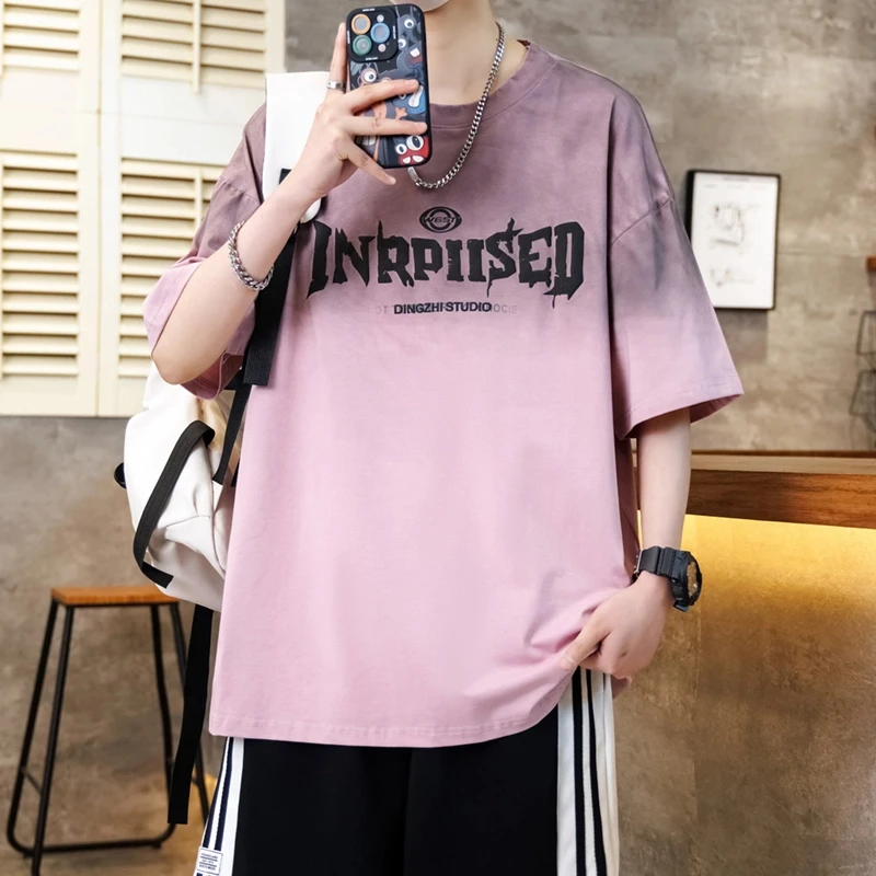 夏季新款学生青少年短袖T恤套装青少年男生休闲宽松体恤两件套男