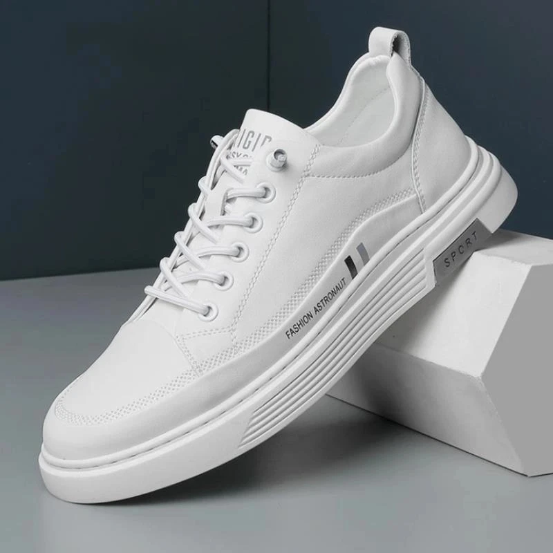 轻奢男鞋2025新款内增高板鞋男士韩版百搭真皮透气时尚休闲小白鞋