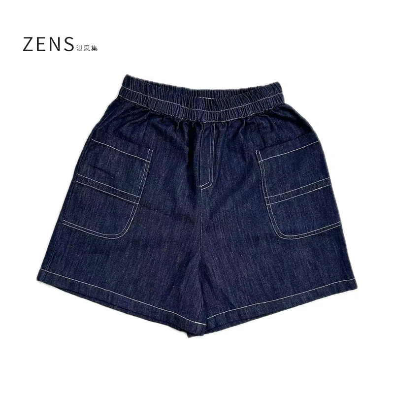 ZENS·100汉麻牛仔短裤松弛感百搭老钱风透气松紧腰休闲慵懒风短裤
