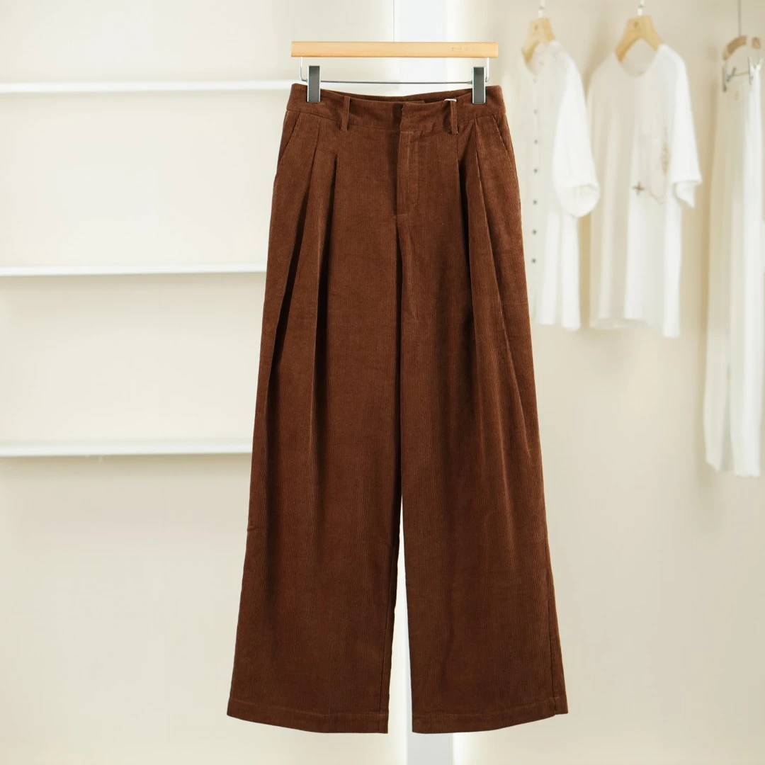 【麦笛】5080419 秋冬厚款简约时尚修身阔腿长裤撤柜女装