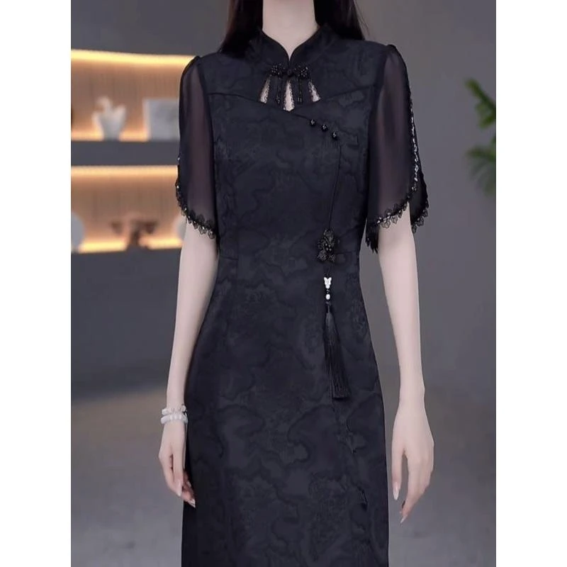 高级冰桑缎新中式国风改良版旗袍裙2025夏季新款气质减龄修身旗袍