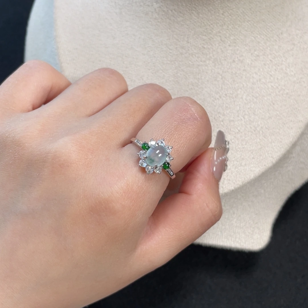 翡翠戒指银S925镶嵌555455