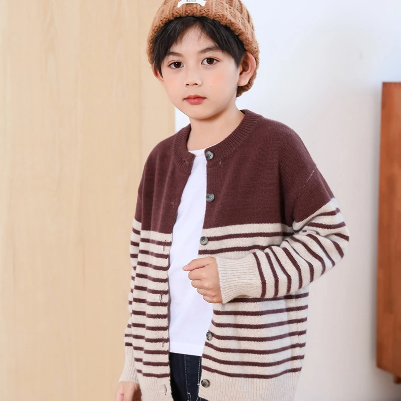 圆领儿童条纹开衫男童秋冬季长袖外穿上衣休闲保暖针织衫毛衣外套