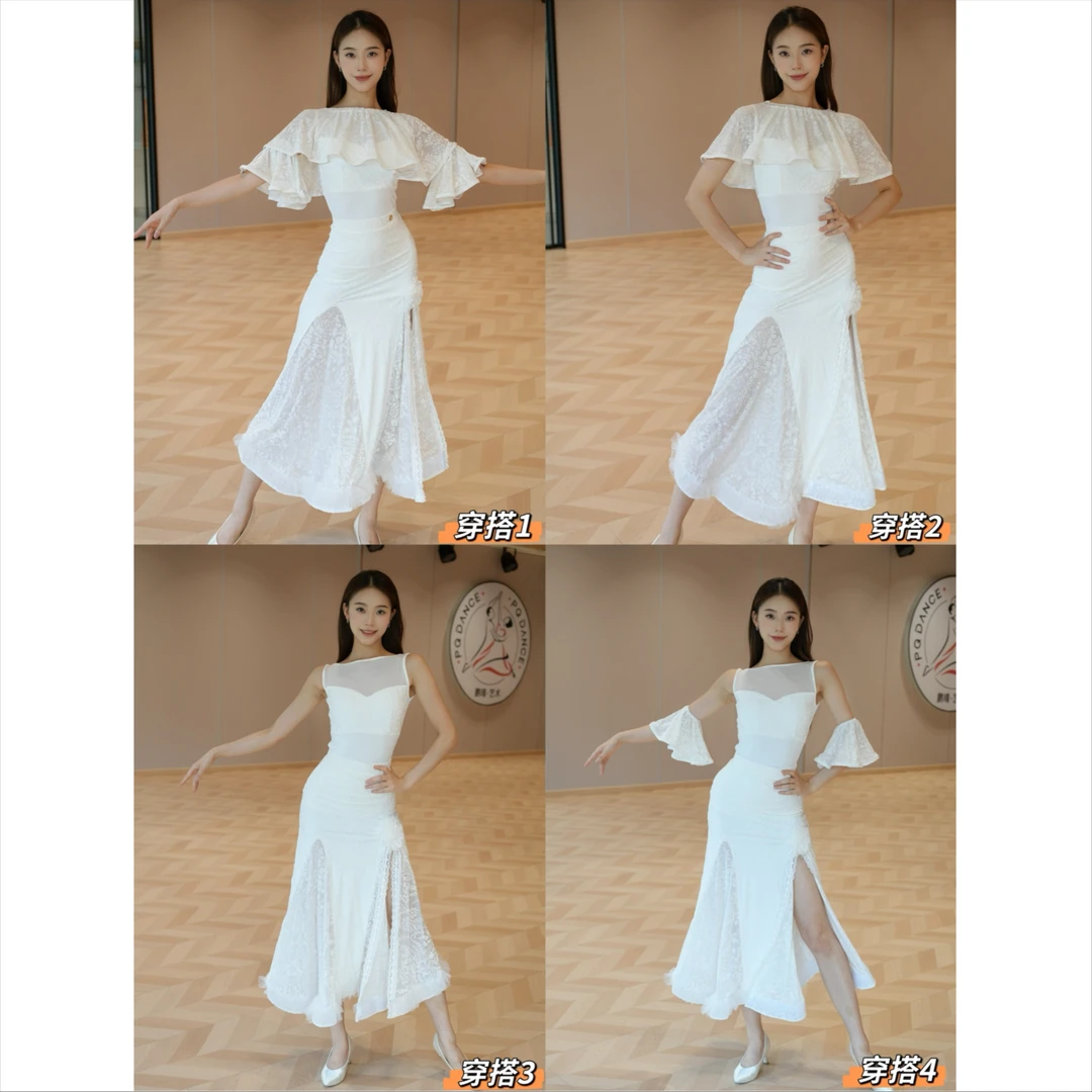 Fairy舞服国标舞摩登舞蕾丝烧花网纱气质黑色分体显瘦多种穿搭新