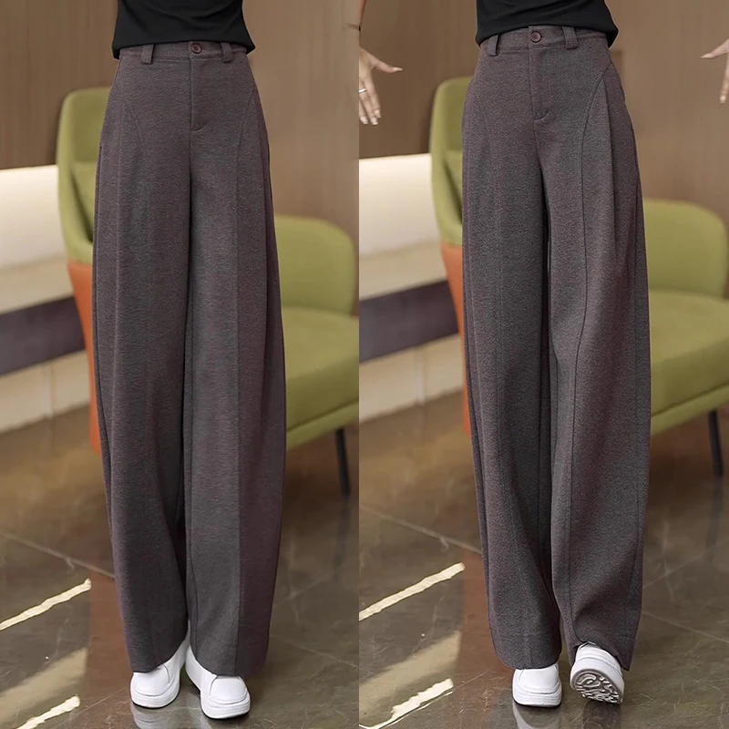 秋冬厚款呢子贝斯裤~糯感休闲裤垂感宽松直筒裤显瘦阔腿裤女