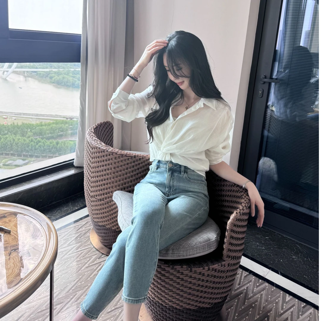 菠萝宝宝yuna【海盐】土耳其进口气质高腰九分水洗女显瘦牛仔裤YE3