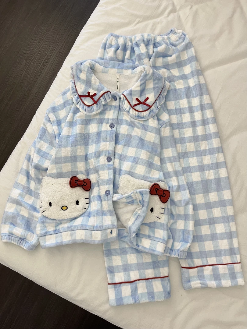 【DMXJ大梦想家】韩系少女格子法兰绒睡衣女秋冬季款舒适家居服套装