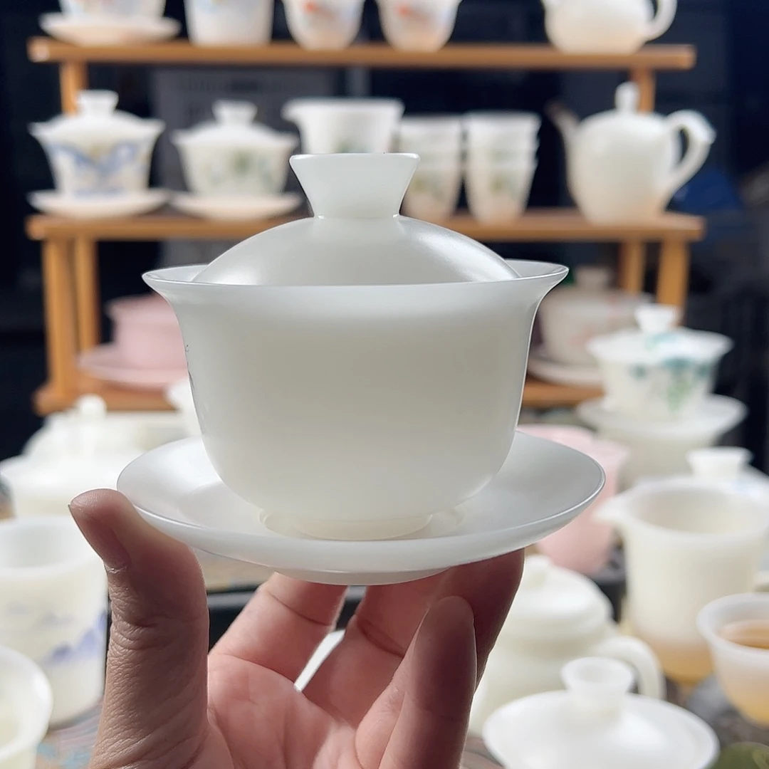 素烧璞玉元宝盖碗150ml满容