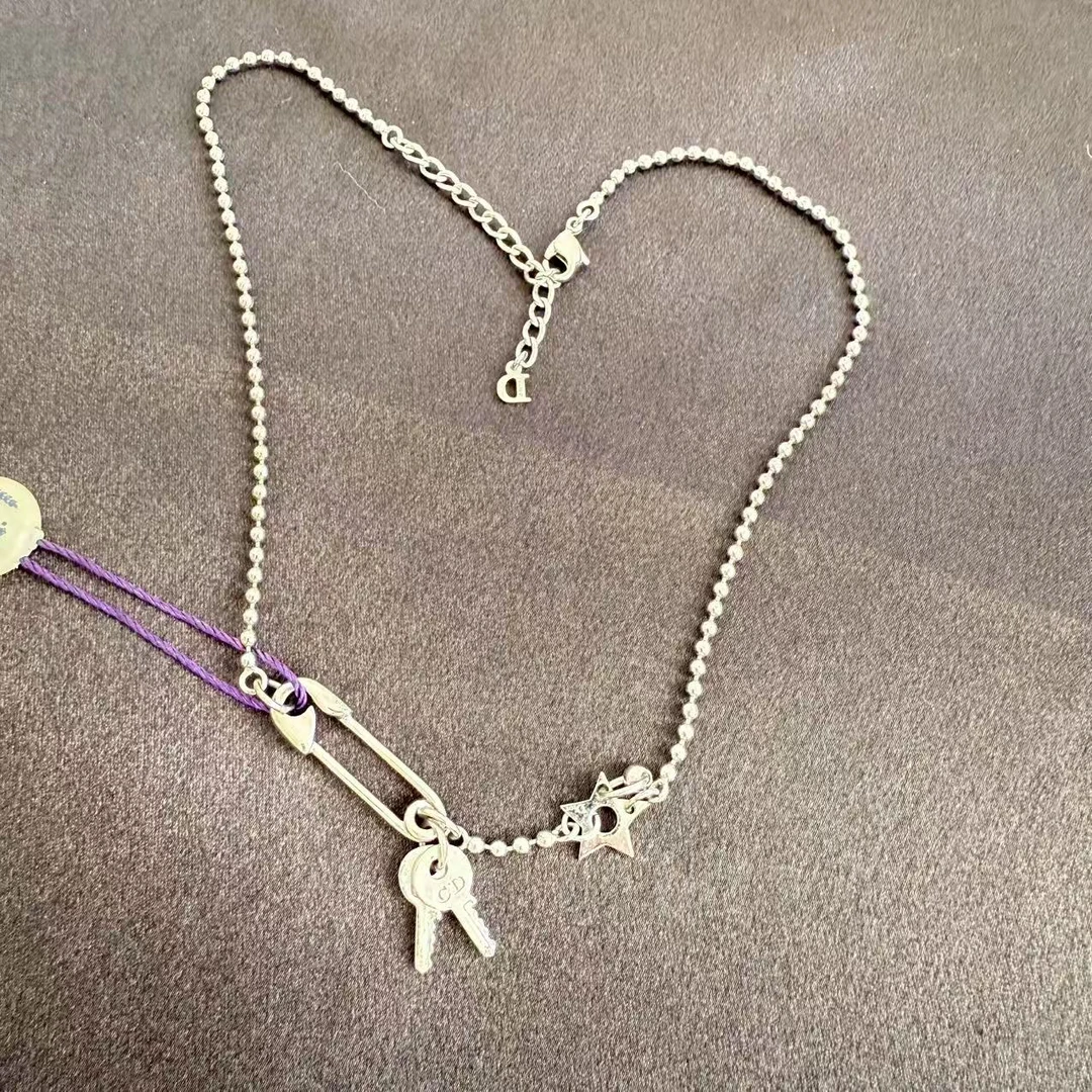 95新 DIOR/迪奥 Dior 银色 星星别针钥匙项链/668190923