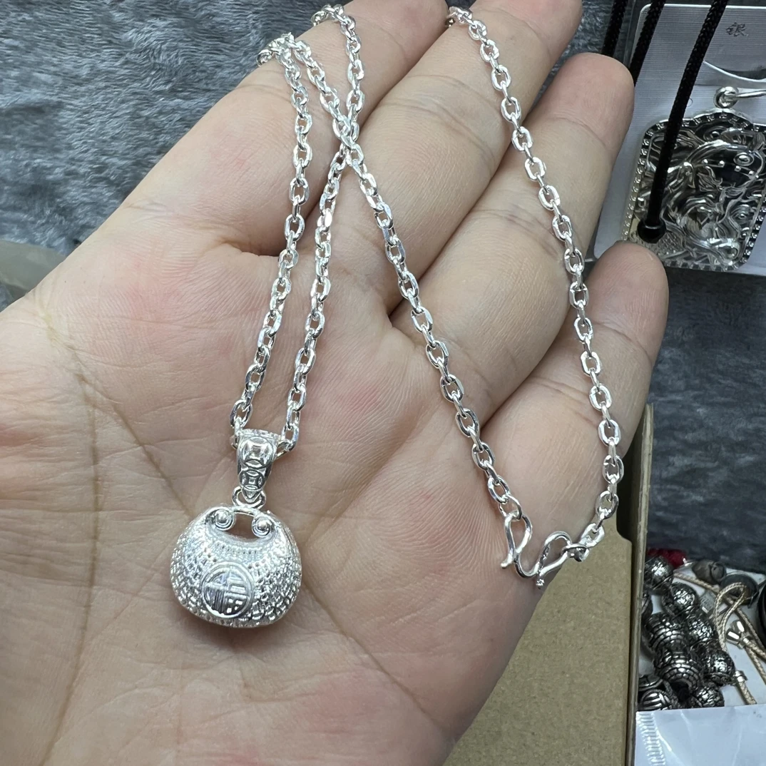 坠链均足银 990纯银平安牌秤砣项链  小太角项链硬度好！时尚款