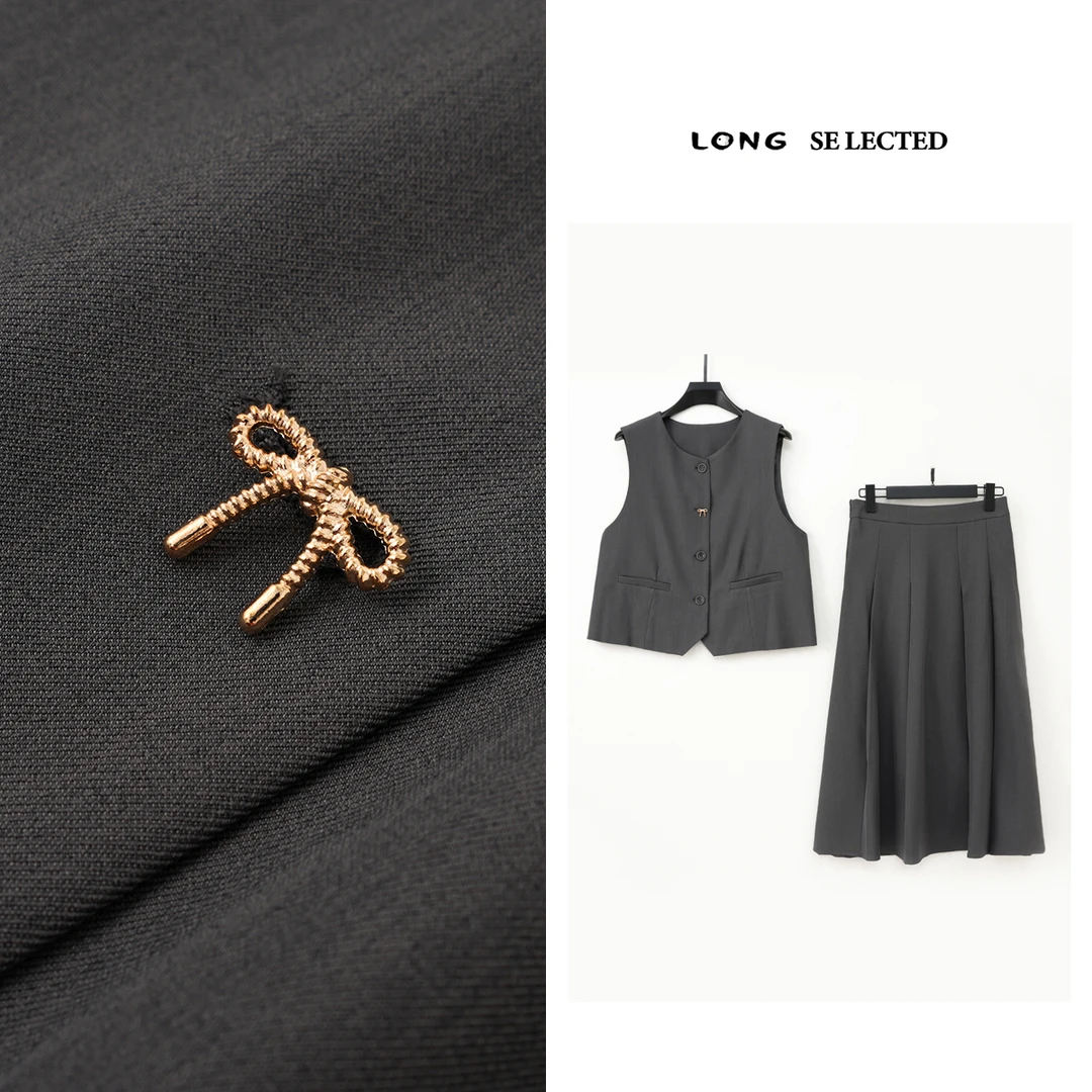 ZH161灰色无袖马甲百褶裙套装 职场通勤气质两件套