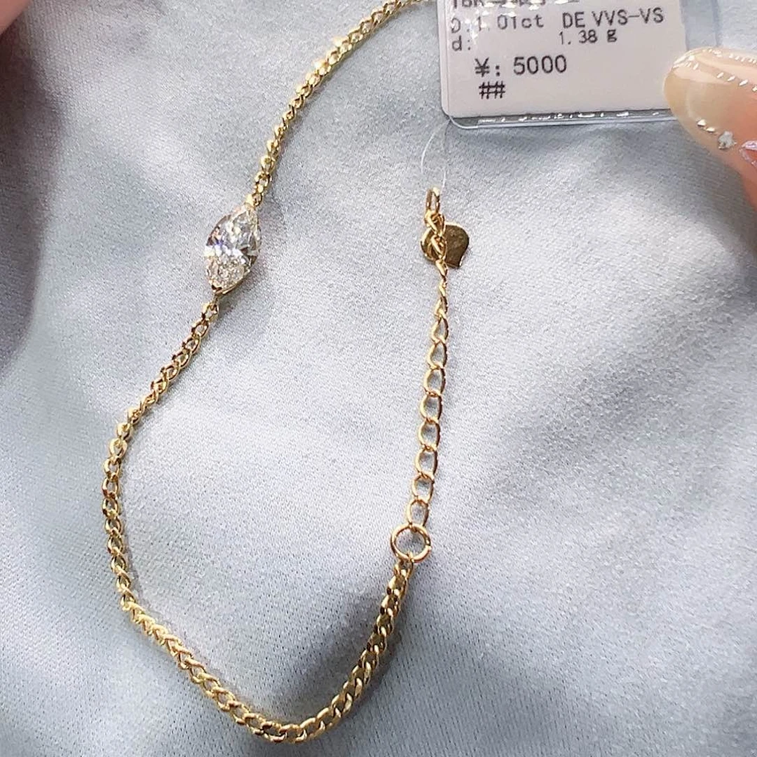 套链18K金镶嵌实验室培育钻石一克拉，马眼形手链