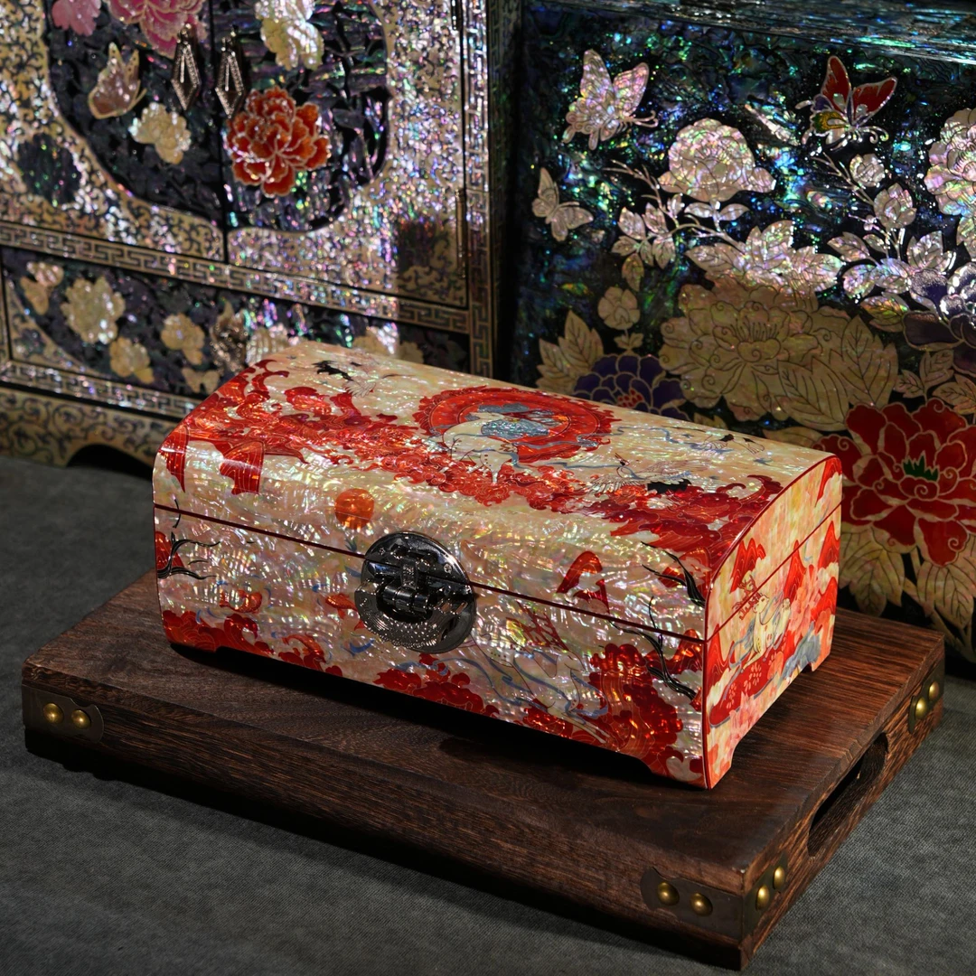 九色鹿  高枕款（十年月光贝老料）满贝螺钿首饰盒收藏摆件