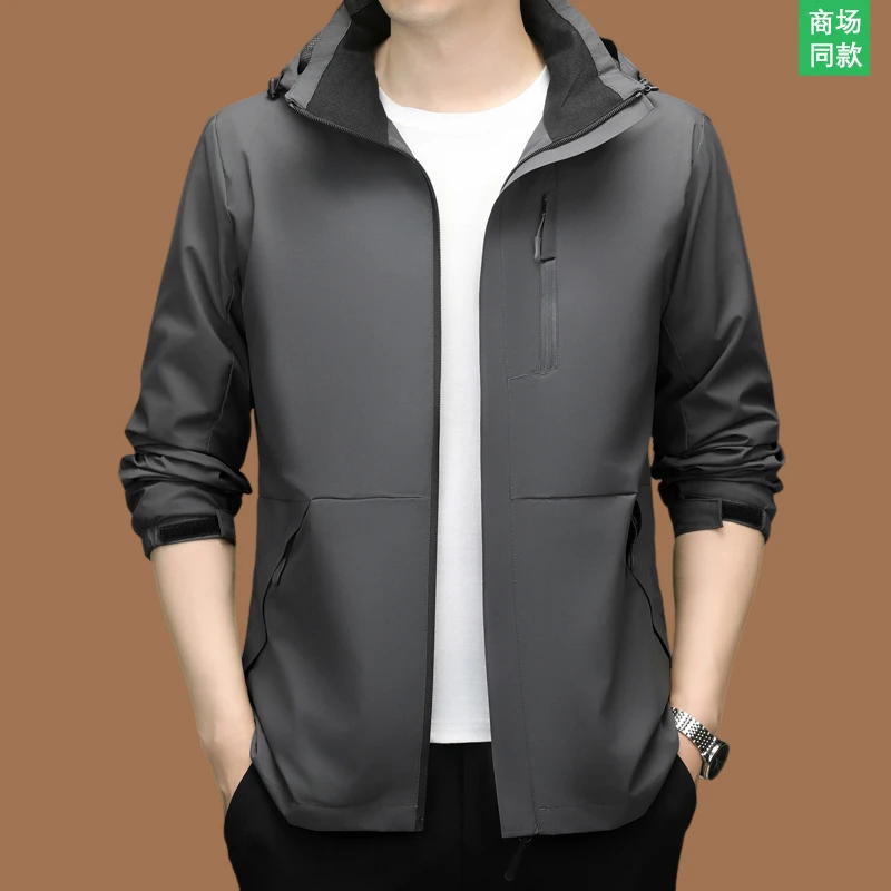 2025轻奢时尚男士冲锋衣秋冬季新款潮流夹克可脱卸帽防风保暖外套