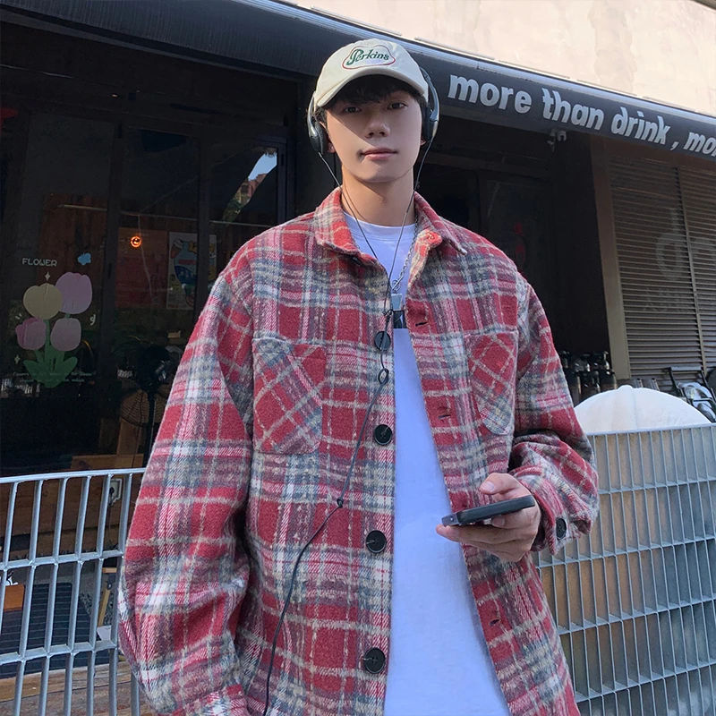 韩版百搭小香风格子衬衫男女同款长袖简约风衬衣秋冬休闲宽松外套