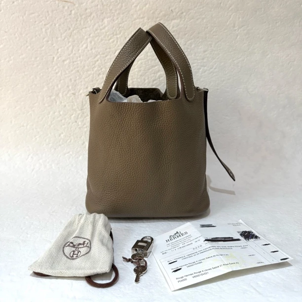 99新 Hermes/爱马仕 hermes爱马仕菜篮子18大象灰Y刻