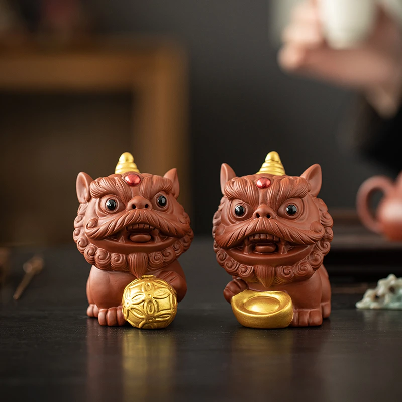 创意精品鸿运醒狮紫砂茶宠摆件招财茶玩茶桌桌面装饰茶道茶台摆设