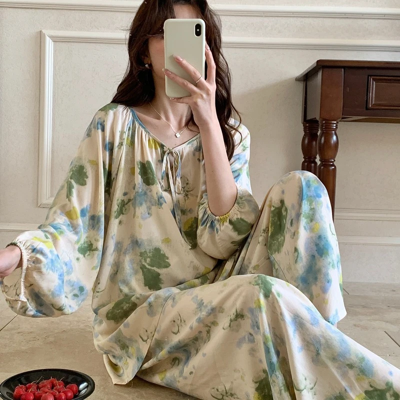 新款棉绸睡衣女春秋夏季家居服七分袖宽松舒适薄款高级感国风套装